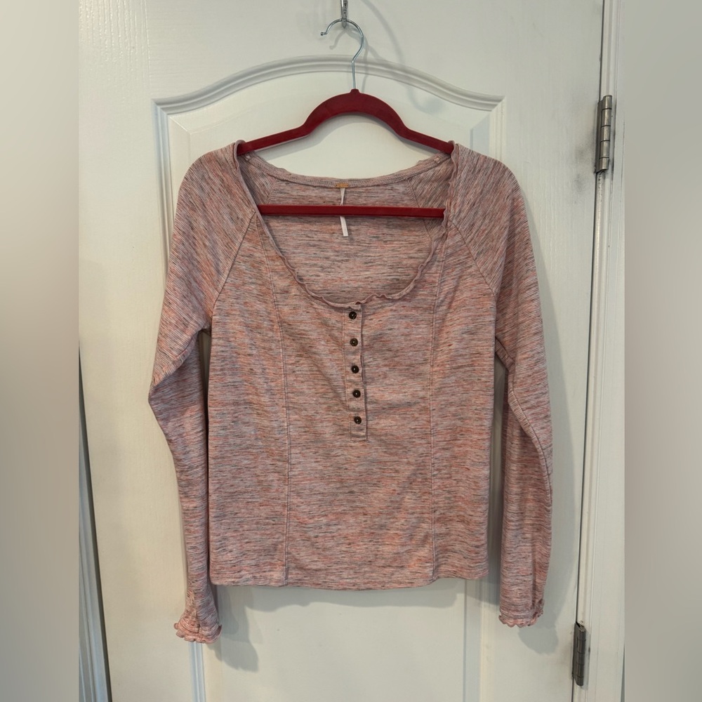 Free People Heathered Pink Long Sleeve Tee